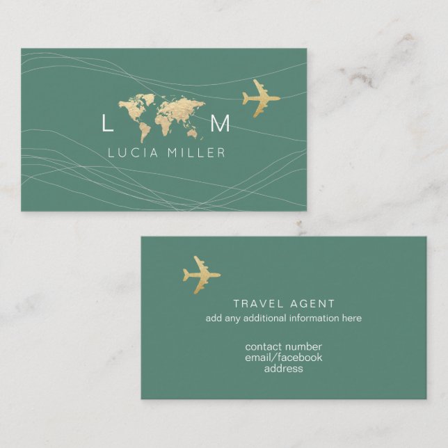 Chic Green Business Card for a travel agent Visitkort (Fram/baksida)