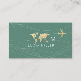 Chic Green Business Card for a travel agent Visitkort