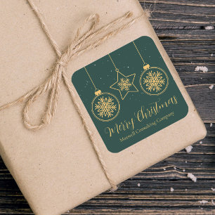 Chic Green Gold Ornaments Company Julfest Fyrkantigt Klistermärke