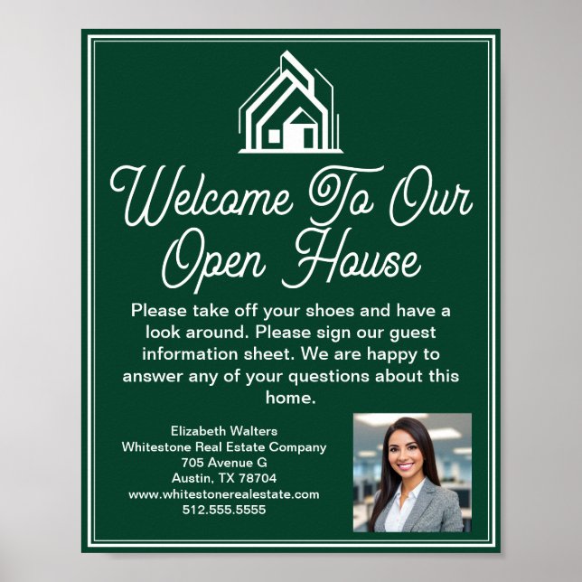 Chic Green Real Estate Company Open House Welcome Poster (Framsidan)