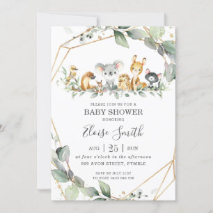 Chic Greenery Australian Animals Baby Shower Inbjudningar