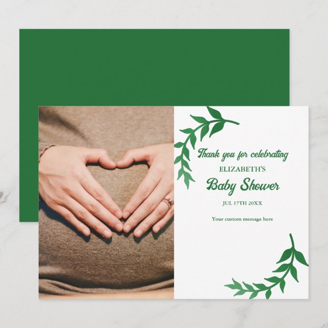Chic Greenery Baby Shower Tack Kort (Fram/baksida)