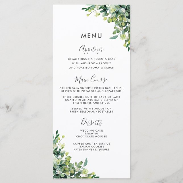 Chic Greenery Botanical Garden Wedding Menu Program (Framsida)