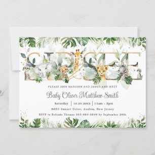 Chic Greenery Cute Jungle Animals Baby Sip och se Inbjudningar