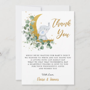 Chic Greenery Elephant över Måne Baby Shower Tack Kort
