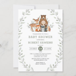 Chic Greenery Forest Woodland Animals Baby Shower Inbjudningar