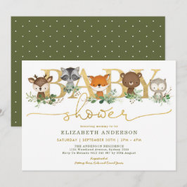 Chic Greenery Guld Woodland Forest Baby Shower Inbjudningar
