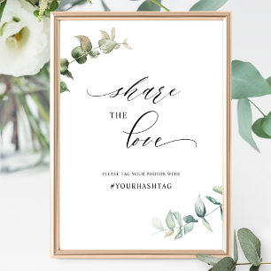 Chic Greenery Hashtag,  Kärlek Bröllop-skylt Poster