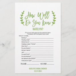 Chic Greenery hur bra vet du att Bride Game? Flygblad