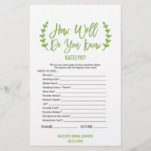 Chic Greenery hur bra vet du att Bride Game? Flygblad