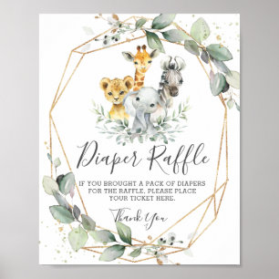 Chic Greenery Jungle Animals Baby Diaper Raffle Poster