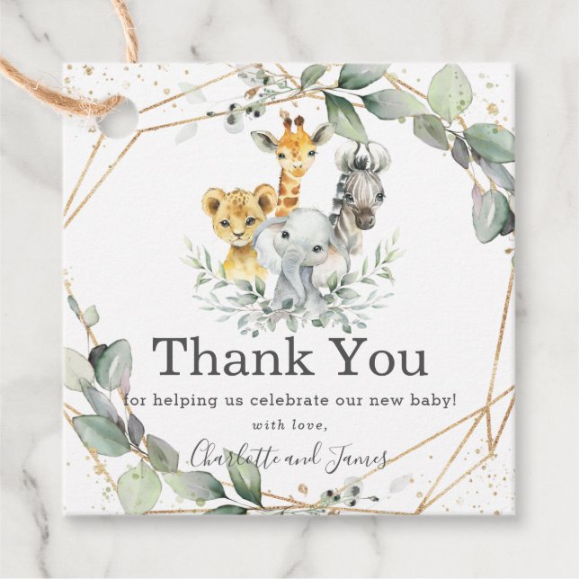 Chic Greenery Jungle Animals Baby Shower Birthday Gåvor Etiketter (Framsida)