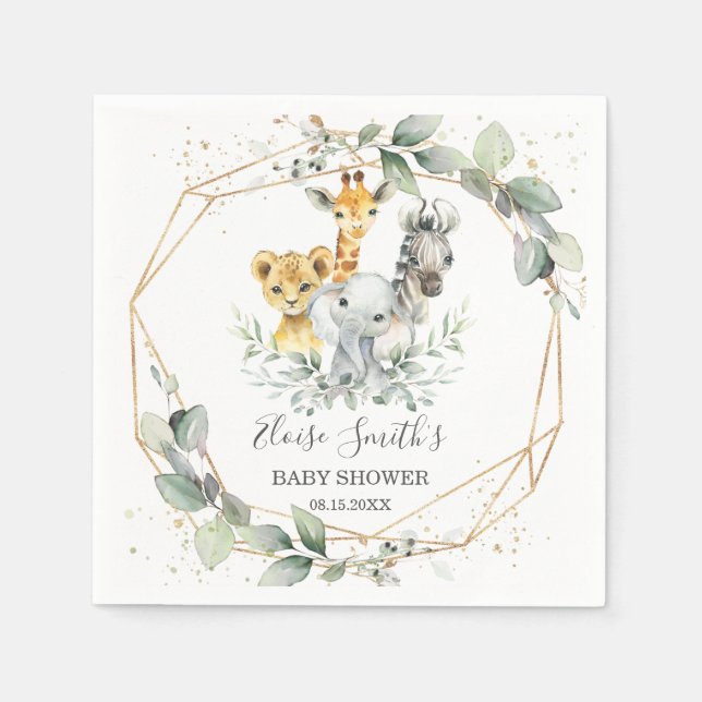 Chic Greenery Jungle Animals Baby Shower Birthday Pappersservett (Framsidan)