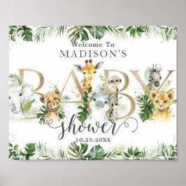 Chic Greenery Jungle Animals Baby Shower Välkommen Poster