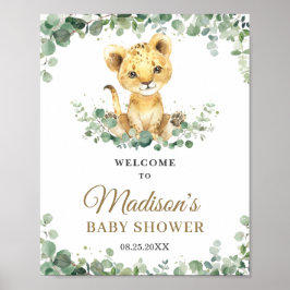 Chic Greenery Lejon Unge Boy Baby Shower Välkommen Poster