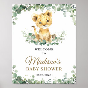 Chic Greenery Lejon Unge Boy Baby Shower Välkommen Poster