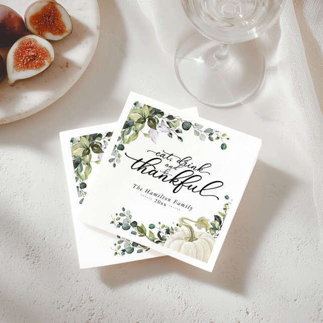 Chic Greenery Pumpkin Thanksgiving Dinner Pappersservett (Skapare uppladdad)