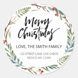 Chic Greenery Red Berries Returadress jul Runt Klistermärke