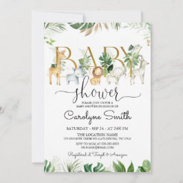Chic Greenery Safari Animals Baby Shower Inbjudningar