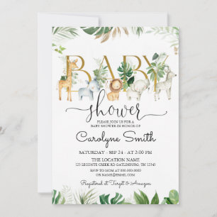 Chic Greenery Safari Animals Baby Shower Inbjudningar