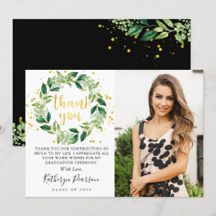 Chic Greenery Wandey Guld Studenten Foto Glitter Tack Kort