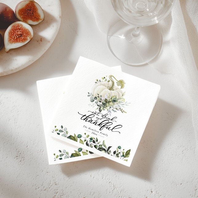 Chic Greenery White Pumpkin Thanksgiving Pappersservett (Skapare uppladdad)