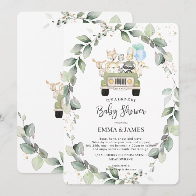 Chic Greenery Woodland Drive by Baby Shower Boy Inbjudningar (Fram/baksida)