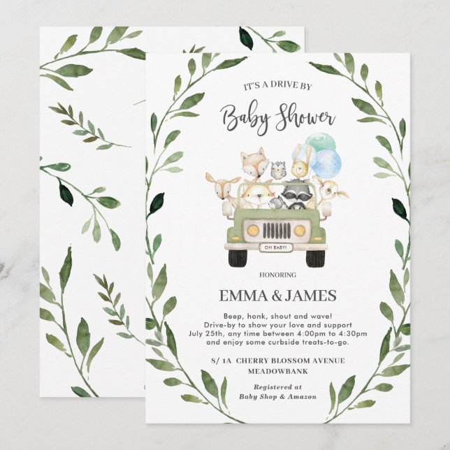 Chic Greenery Woodland Drive by Baby Shower Boy Inbjudningar (Fram/baksida)