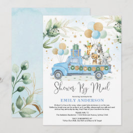 Chic Grey Blue Guld Safari Baby Shower efter post Inbjudningar