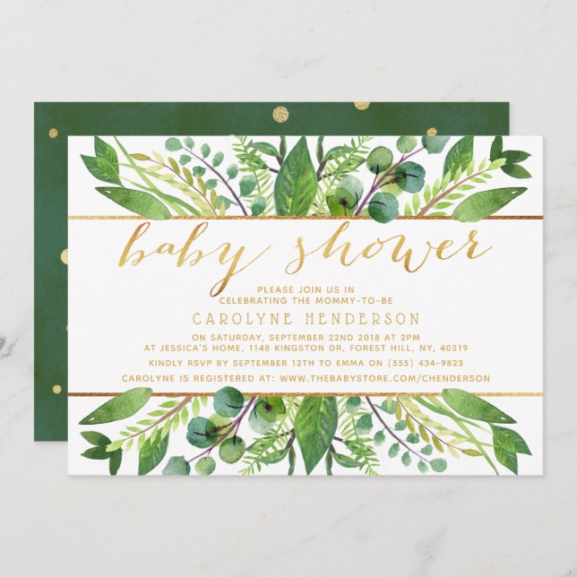 Chic Grey & Gold Foil Neutralt Baby Shower Inbjudningar (Fram/baksida)