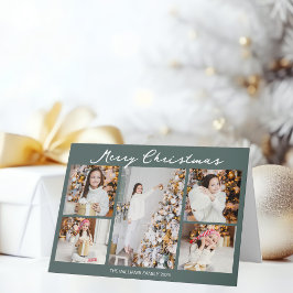 Chic Grey Green Christmas Photo Collage Folded Helgkort