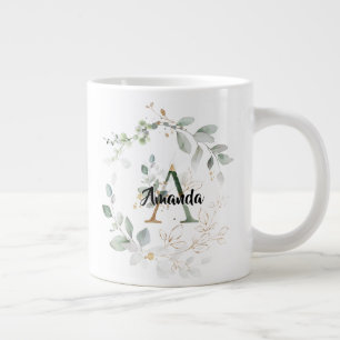 Chic Grey & Guld Monogram Initial ’A’ w/namn Jumbo Mugg