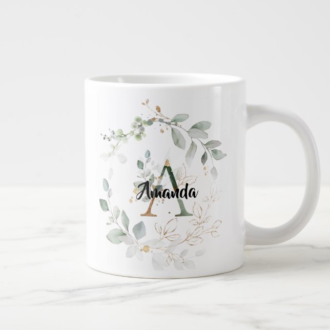 Chic Grey & Guld Monogram Initial ’A’ w/namn Jumbo Mugg (Höger)