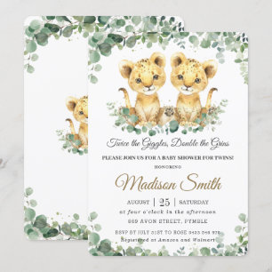 Chic Grey Lejon Unge Twillingars Boys Baby Shower Inbjudningar