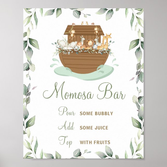 Chic Grey Noahs Ark Baby Shower Momosa Pub Poster (Framsidan)