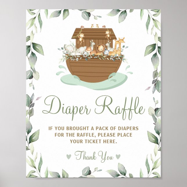 Chic Grey Noahs Ark Baby Shower Raffle Poster (Framsidan)