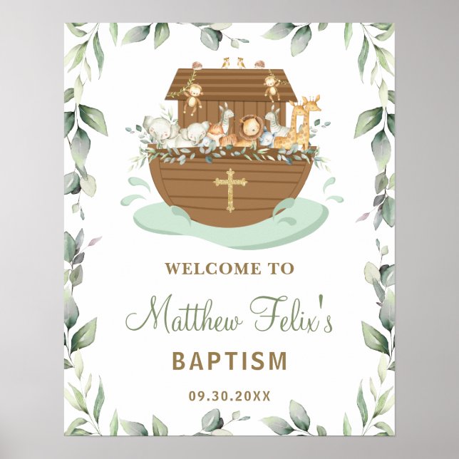 Chic Grey Noahs Ark-baptism Välkommen Poster (Framsidan)