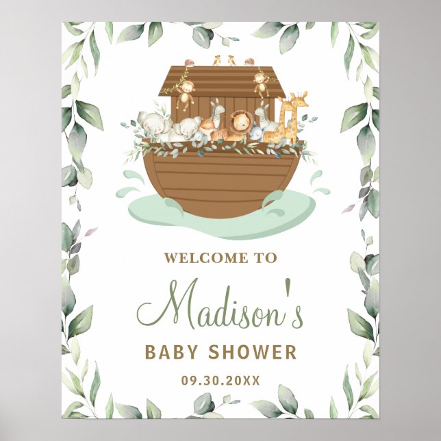 Chic Grey Noahs välkomstskylt till Ark Baby Shower Poster (Framsidan)