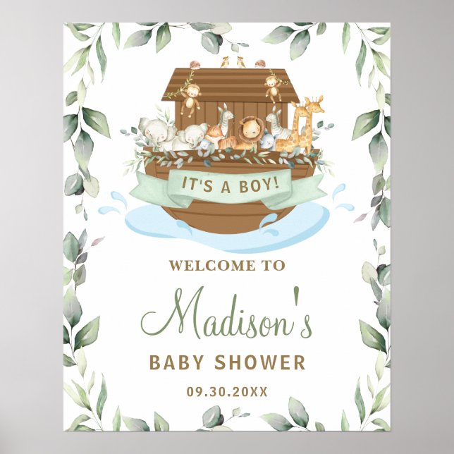 Chic Grey Noahs välkomstskylt till Ark Baby Shower Poster (Framsidan)