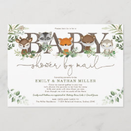 Chic Grey Woodland Animals Baby Shower by Mail Inbjudningar