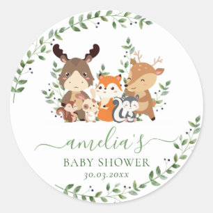 Chic Grey Woodland Animals Baby Shower Favor Runt Klistermärke