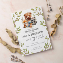 Chic Grey Woodland Animals Baby Shower