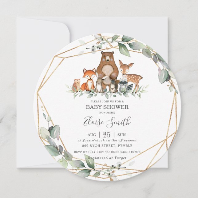 Chic Grey Woodland Animals Baby Shower Neutralt Inbjudningar (Framsida)