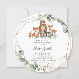 Chic Grey Woodland Animals Baby Shower Neutralt Inbjudningar