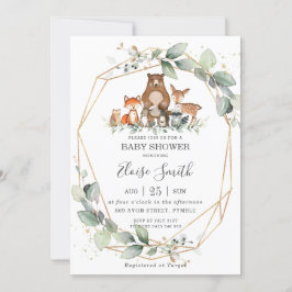 Chic Grey Woodland Animals Baby Shower Neutralt Inbjudningar