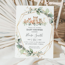 Chic Grey Woodland Animals Baby Shower Neutralt Inbjudningar