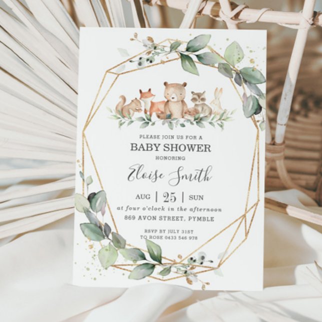 Chic Grey Woodland Animals Baby Shower Neutralt Inbjudningar (Skapare uppladdad)