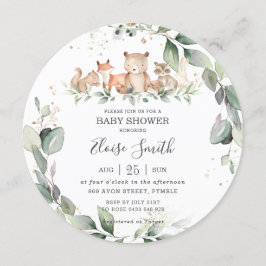 Chic Grey Woodland Animals Baby Shower Neutralt Inbjudningar