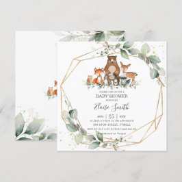 Chic Grey Woodland Animals Baby Shower Neutralt Inbjudningar