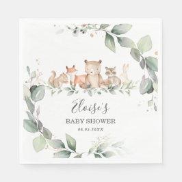 Chic Grey Woodland Animals Baby Shower Neutralt Pappersservett